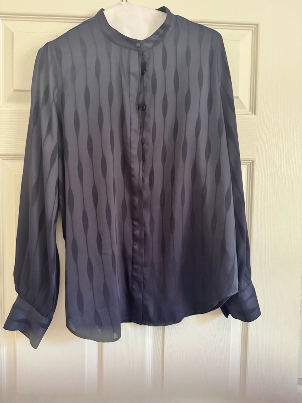 Ann Taylor Navy Sheer Blouse with Subtle Texture